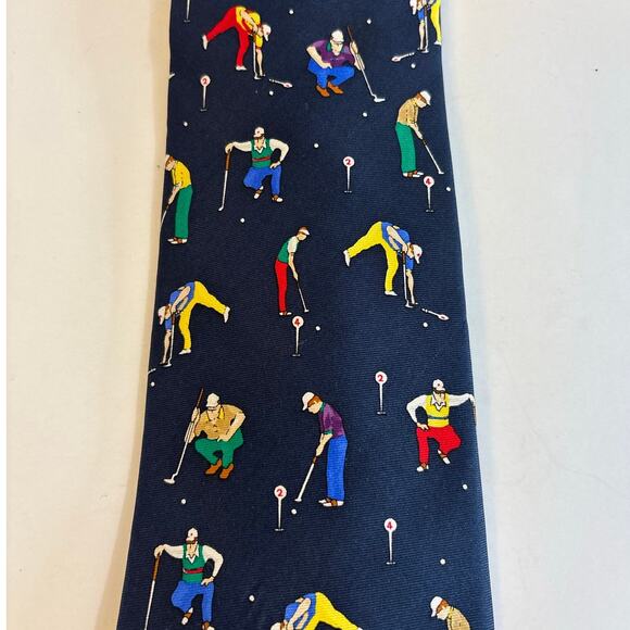 Alynn Vintage Men's Necktie Practice Putting Green Golf 100% Silk - Picture 2 of 5